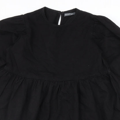 Denim & Co. Womens Black Cotton Fit & Flare Size 14 Round Neck Button