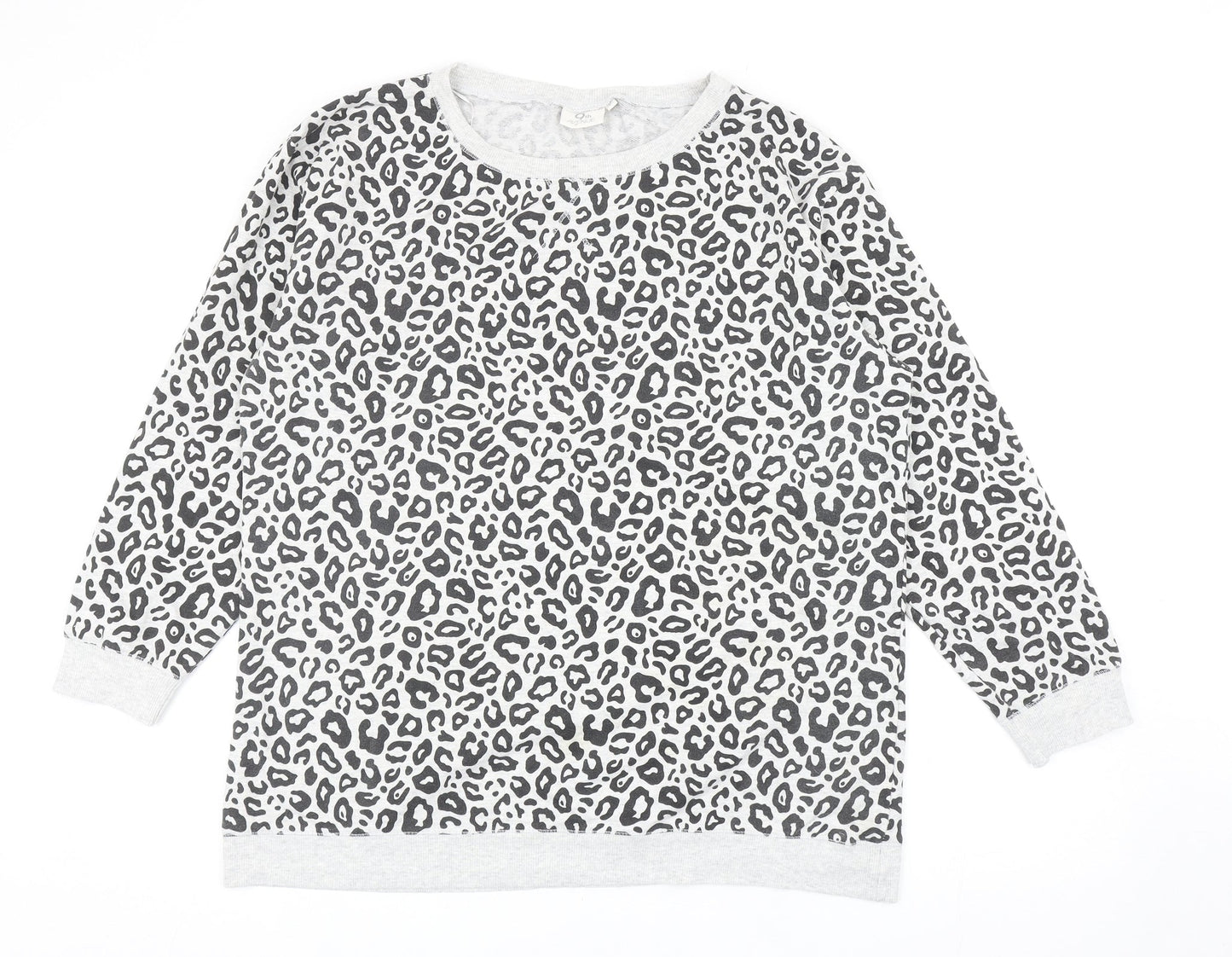 (th Avenue Womens Grey Animal Print Cotton Pullover Sweatshirt Size L Pullover - Leopard Print