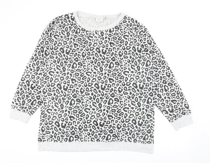 (th Avenue Womens Grey Animal Print Cotton Pullover Sweatshirt Size L Pullover - Leopard Print