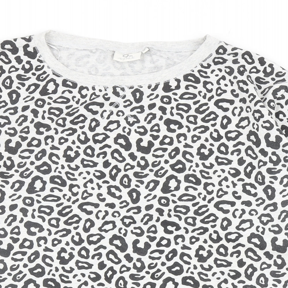(th Avenue Womens Grey Animal Print Cotton Pullover Sweatshirt Size L Pullover - Leopard Print