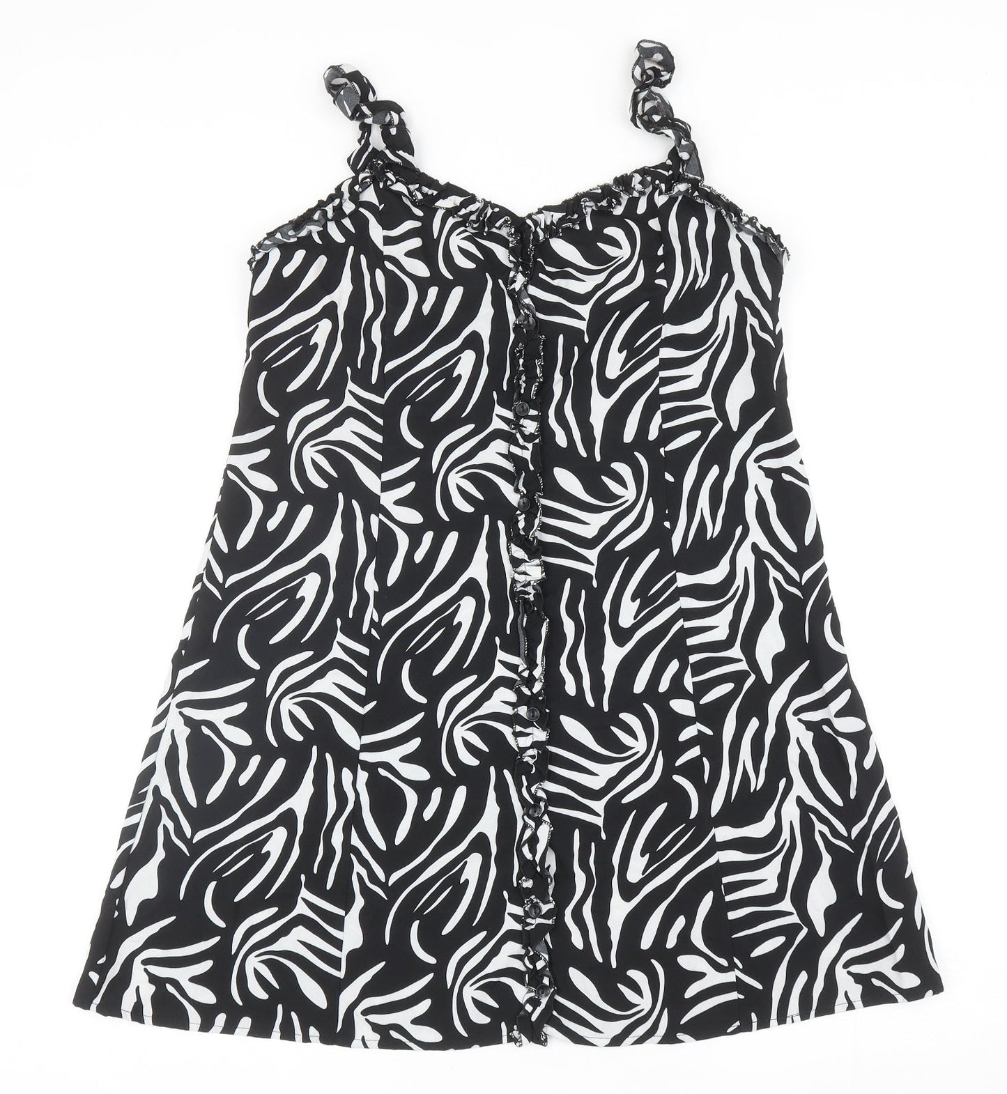 Boohoo Womens Black Animal Print Polyester Mini Size 12 Sweetheart Button - Zebra Print