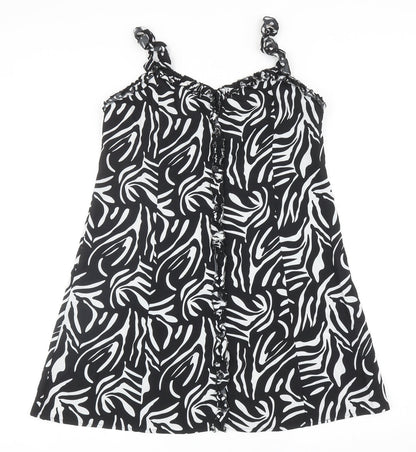 Boohoo Womens Black Animal Print Polyester Mini Size 12 Sweetheart Button - Zebra Print