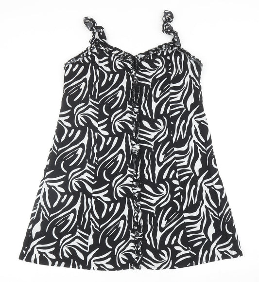 Boohoo Womens Black Animal Print Polyester Mini Size 12 Sweetheart Button - Zebra Print