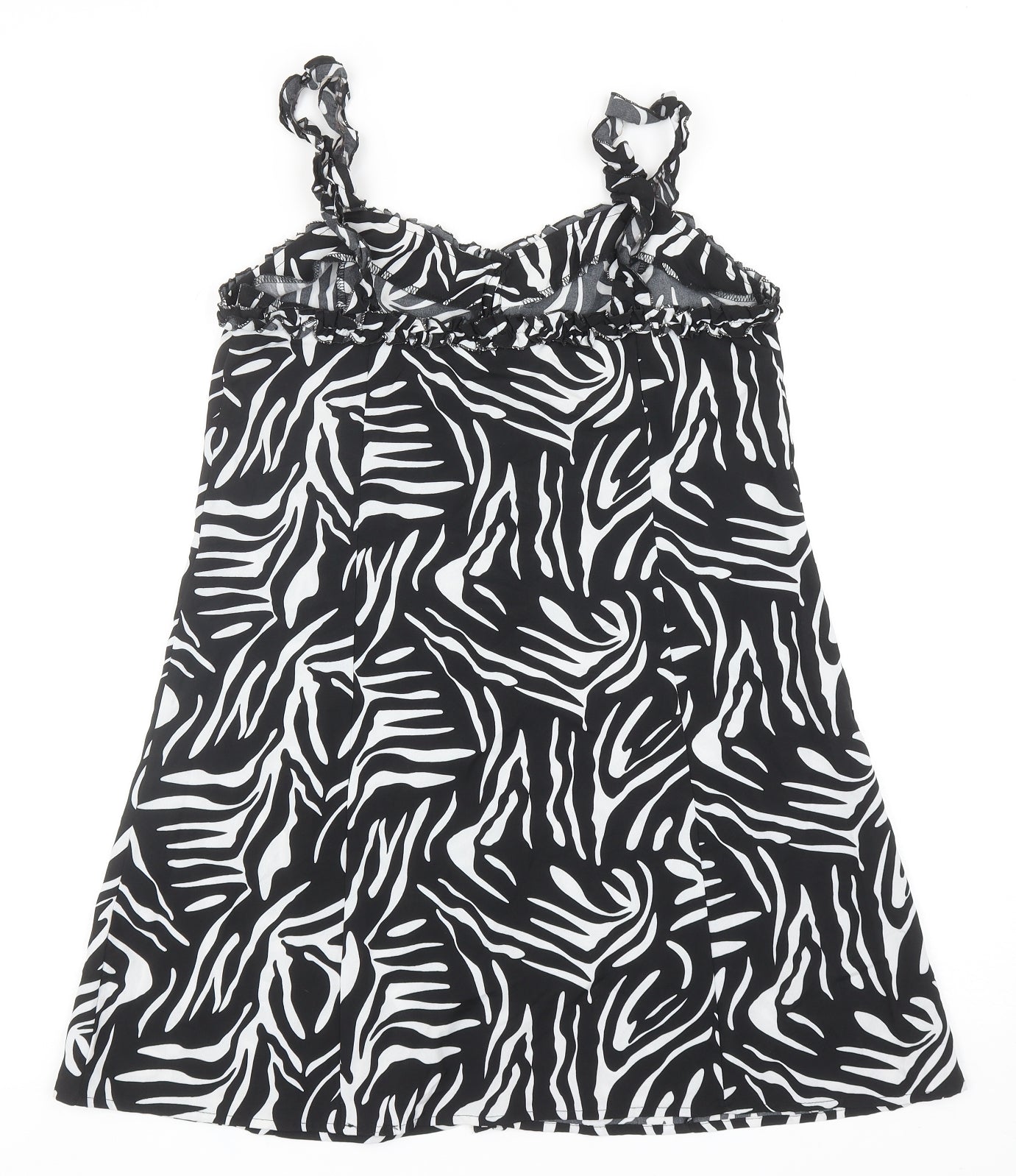 Boohoo Womens Black Animal Print Polyester Mini Size 12 Sweetheart Button - Zebra Print
