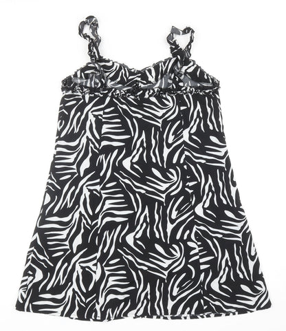 Boohoo Womens Black Animal Print Polyester Mini Size 12 Sweetheart Button - Zebra Print