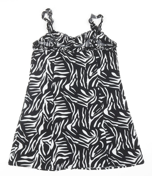 Boohoo Womens Black Animal Print Polyester Mini Size 12 Sweetheart Button - Zebra Print