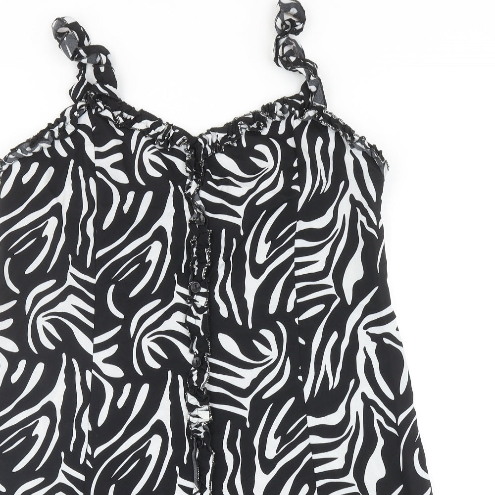 Boohoo Womens Black Animal Print Polyester Mini Size 12 Sweetheart Button - Zebra Print
