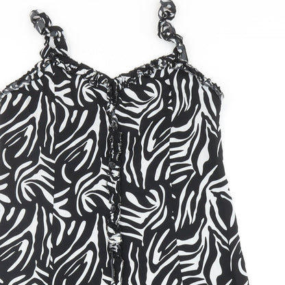 Boohoo Womens Black Animal Print Polyester Mini Size 12 Sweetheart Button - Zebra Print
