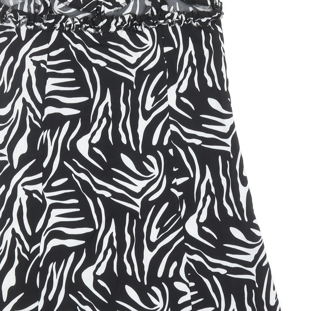 Boohoo Womens Black Animal Print Polyester Mini Size 12 Sweetheart Button - Zebra Print