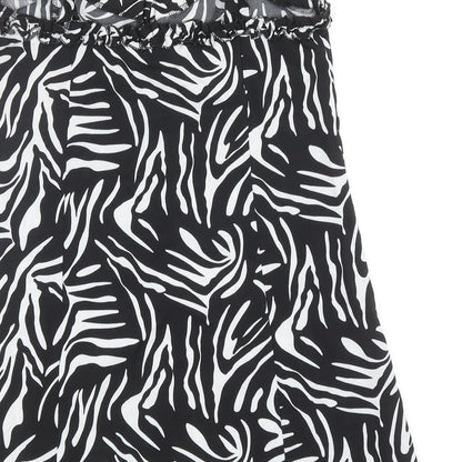 Boohoo Womens Black Animal Print Polyester Mini Size 12 Sweetheart Button - Zebra Print