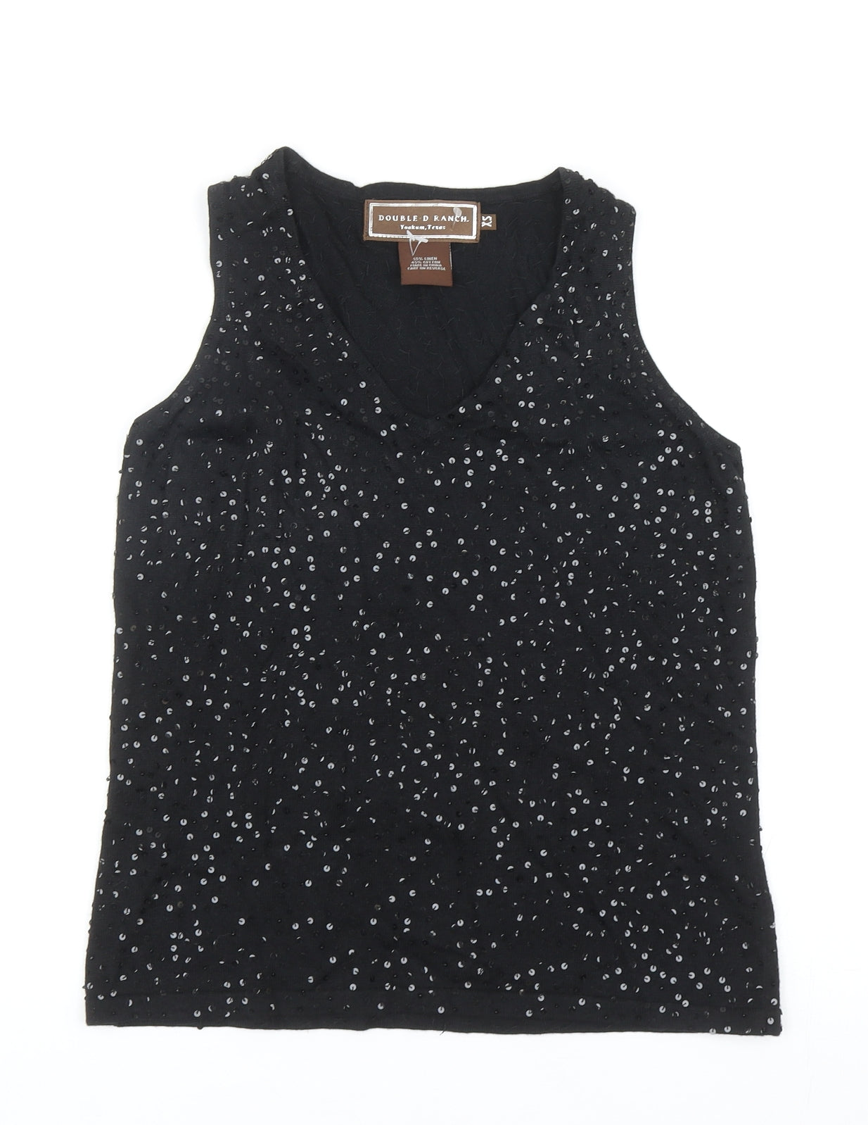 Double D Ranch Womens Black V-Neck Linen Vest Jumper Size XS