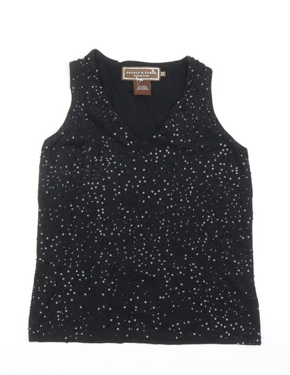 Double D Ranch Womens Black V-Neck Linen Vest Jumper Size XS
