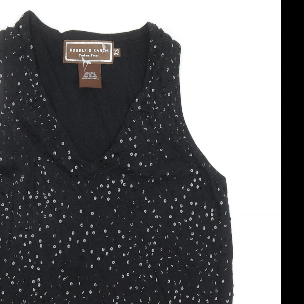 Double D Ranch Womens Black V-Neck Linen Vest Jumper Size XS
