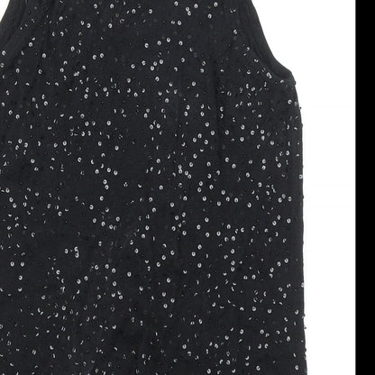 Double D Ranch Womens Black V-Neck Linen Vest Jumper Size XS