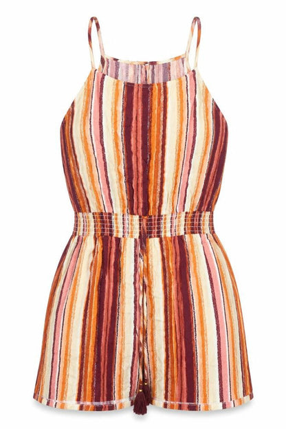 Preworn Womens Orange Striped Polyester Tank Dress Size M Square Neck Button - Elastic Waist