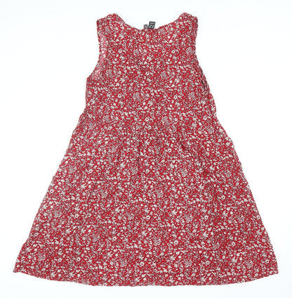 Izabel Womens Red Floral Viscose Tank Dress Size 8 Scoop Neck Pullover