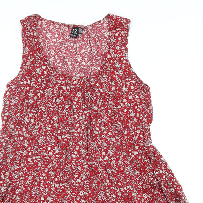 Izabel Womens Red Floral Viscose Tank Dress Size 8 Scoop Neck Pullover