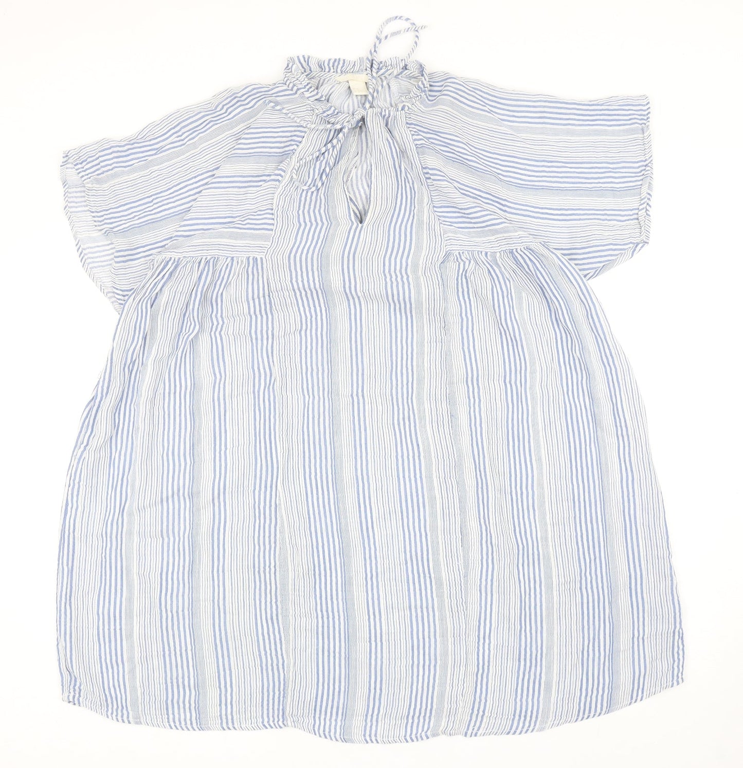 H&M Womens Blue Striped Polyester A-Line Size 8 Mock Neck Tie