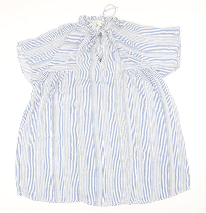 H&M Womens Blue Striped Polyester A-Line Size 8 Mock Neck Tie