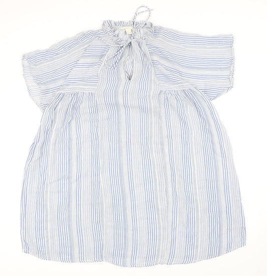 H&M Womens Blue Striped Polyester A-Line Size 8 Mock Neck Tie
