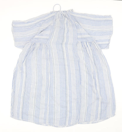 H&M Womens Blue Striped Polyester A-Line Size 8 Mock Neck Tie