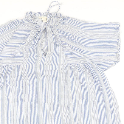 H&M Womens Blue Striped Polyester A-Line Size 8 Mock Neck Tie