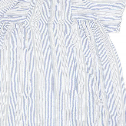 H&M Womens Blue Striped Polyester A-Line Size 8 Mock Neck Tie