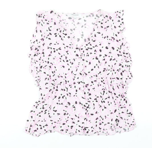 Great Plains Womens Purple Animal Print Viscose Basic Blouse Size 12 V-Neck