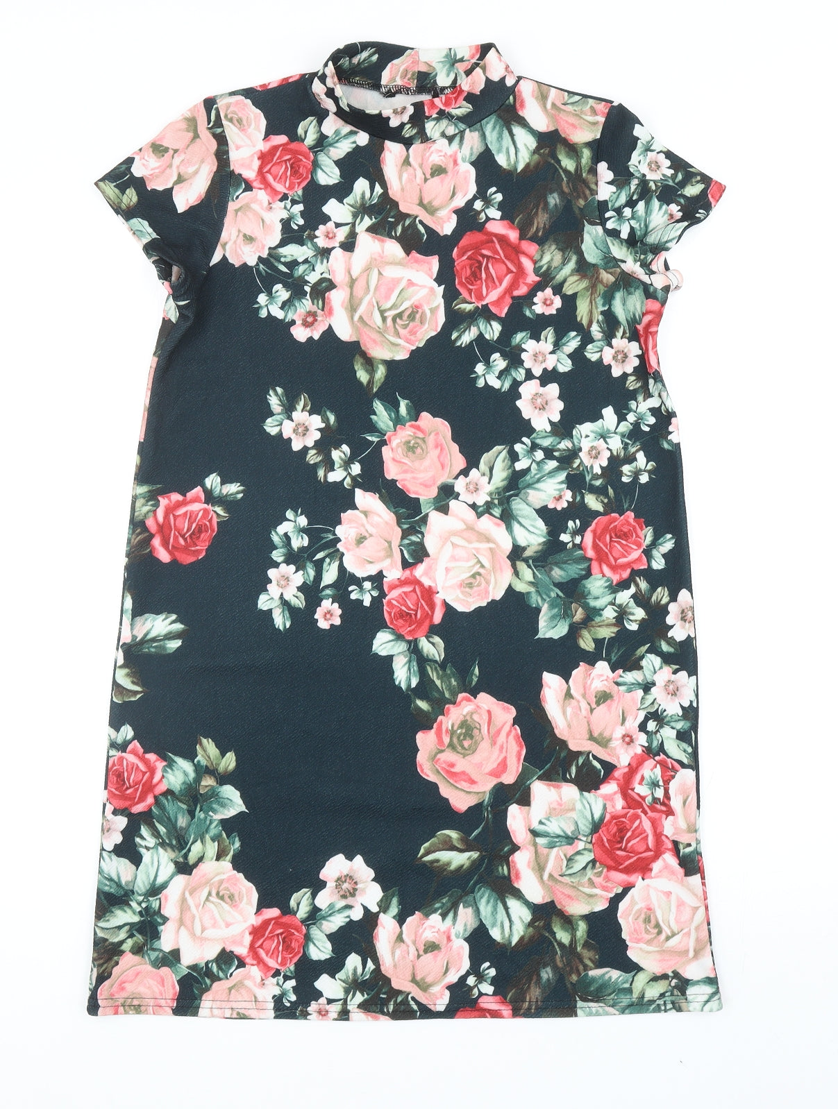 Boohoo Womens Black Floral Polyester A-Line Size 8 Mock Neck Pullover