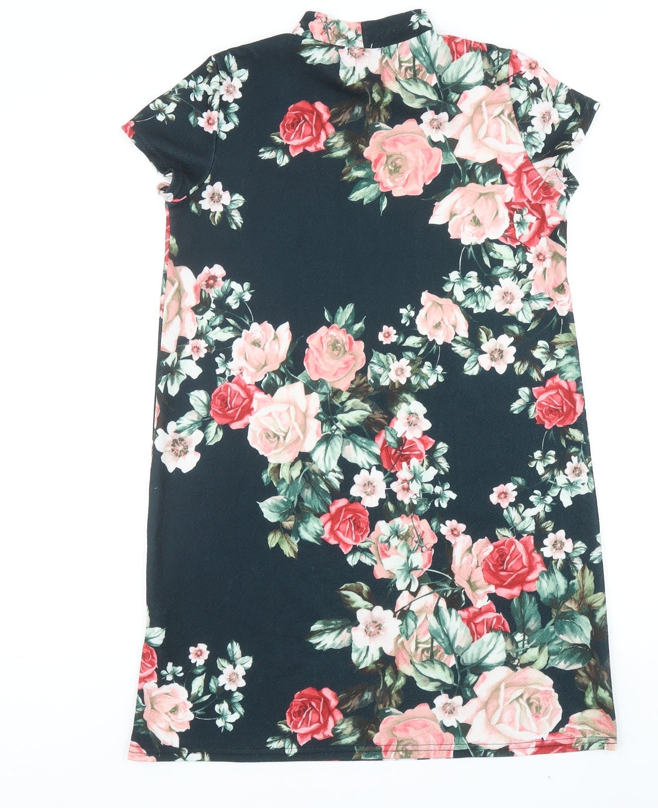 Boohoo Womens Black Floral Polyester A-Line Size 8 Mock Neck Pullover