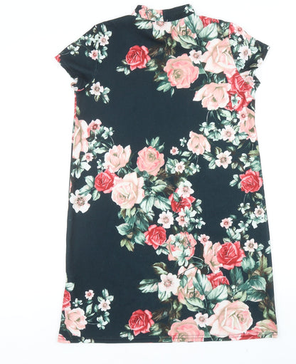 Boohoo Womens Black Floral Polyester A-Line Size 8 Mock Neck Pullover