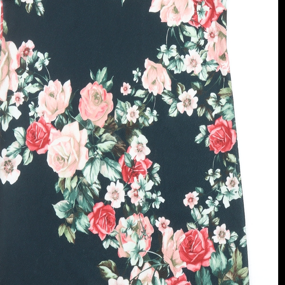 Boohoo Womens Black Floral Polyester A-Line Size 8 Mock Neck Pullover