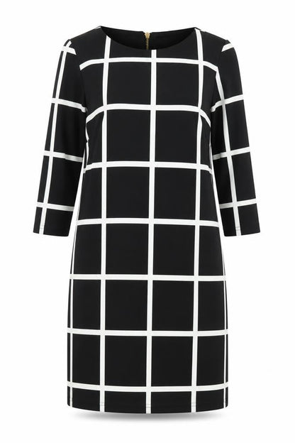 Villa Womens Black Check Polyester Shift Size S Boat Neck Zip