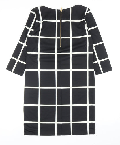 Villa Womens Black Check Polyester Shift Size S Boat Neck Zip