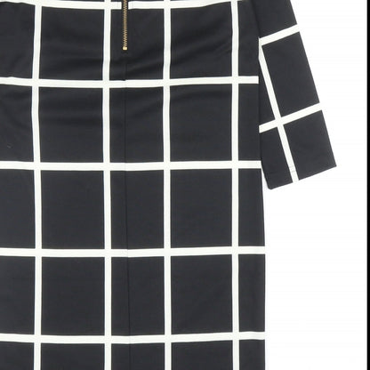 Villa Womens Black Check Polyester Shift Size S Boat Neck Zip