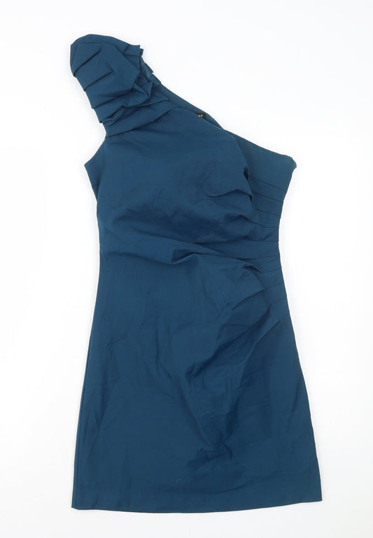 Warehouse Womens Blue Polyethylene Mini Size 10 One Shoulder Zip