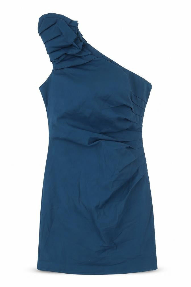 Warehouse Womens Blue Polyethylene Mini Size 10 One Shoulder Zip