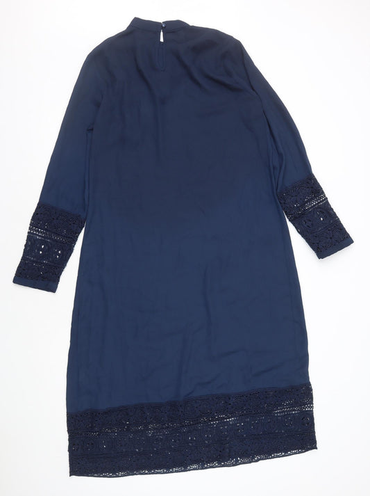 SheIn Womens Blue Polyester A-Line Size S Mock Neck Button