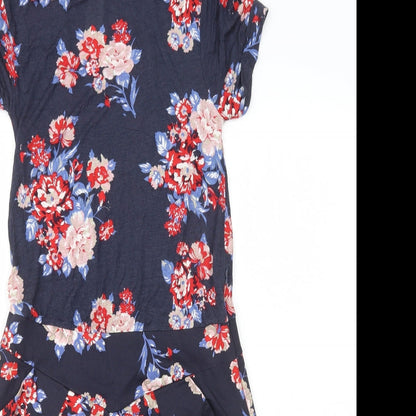 Mango Womens Blue Floral Polyester Pencil Dress Size M Boat Neck Zip