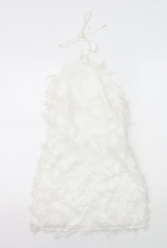 Nakd Womens White Polyester Mini Size 8 Halter Zip - Neck Tie