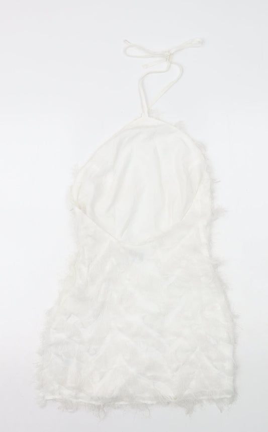 Nakd Womens White Polyester Mini Size 8 Halter Zip - Neck Tie