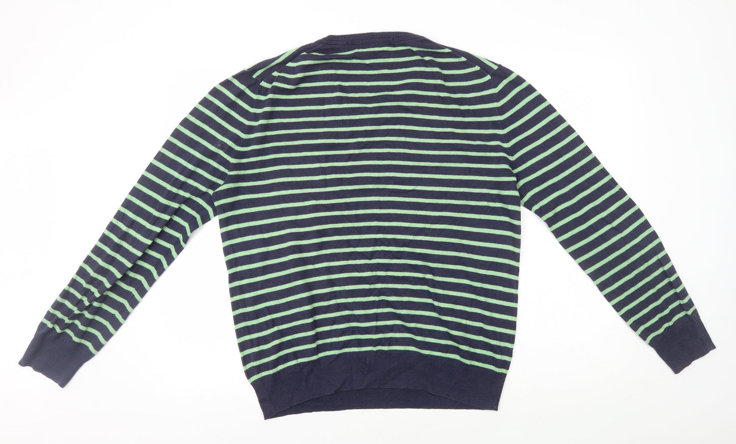 Gap Mens Blue V-Neck Striped Cotton Pullover Jumper Size M