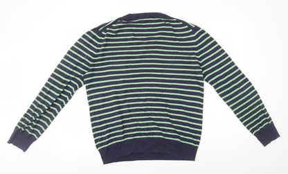Gap Mens Blue V-Neck Striped Cotton Pullover Jumper Size M