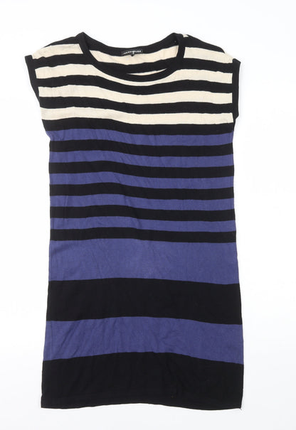 Warehouse Womens Blue Striped 100% Cotton Bodycon Size 8 Round Neck Pullover