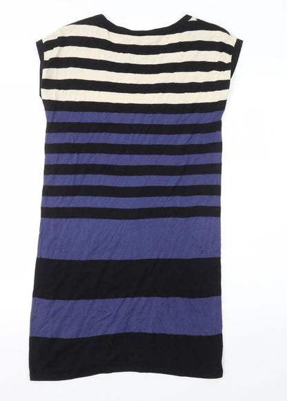 Warehouse Womens Blue Striped 100% Cotton Bodycon Size 8 Round Neck Pullover