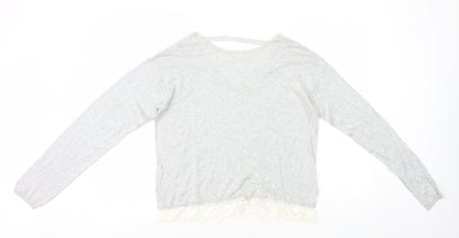 H&M Girls Grey Cotton Basic T-Shirt Size 14 Years Round Neck Pullover - Lace Trim
