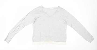 H&M Girls Grey Cotton Basic T-Shirt Size 14 Years Round Neck Pullover - Lace Trim