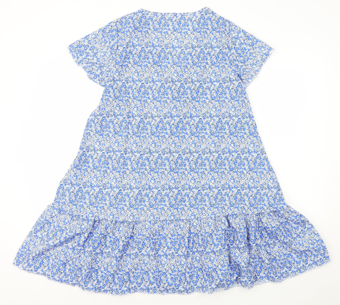 Preworn Womens Blue Geometric Polyester A-Line Size M V-Neck Button