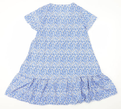 Preworn Womens Blue Geometric Polyester A-Line Size M V-Neck Button