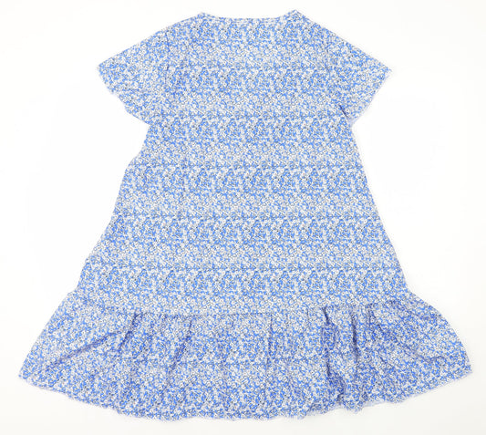 Preworn Womens Blue Geometric Polyester A-Line Size M V-Neck Button